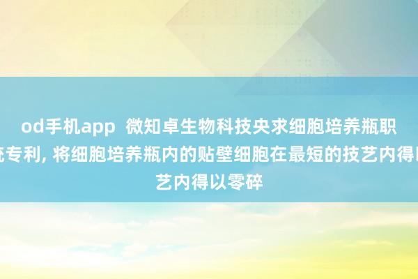 od手机app  微知卓生物科技央求细胞培养瓶职责系统专利， 将细胞培养瓶内的贴壁细胞在最短的技艺内得以零碎