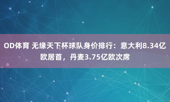 OD体育 无缘天下杯球队身价排行：意大利8.34亿欧居首，丹麦3.75亿欧次席