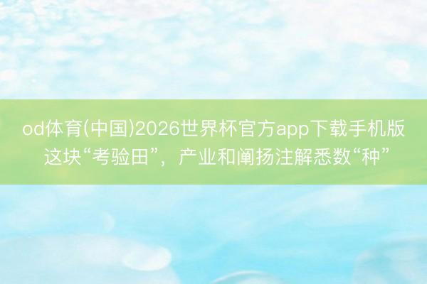 od体育(中国)2026世界杯官方app下载手机版 这块“考验田”，产业和阐扬注解悉数“种”