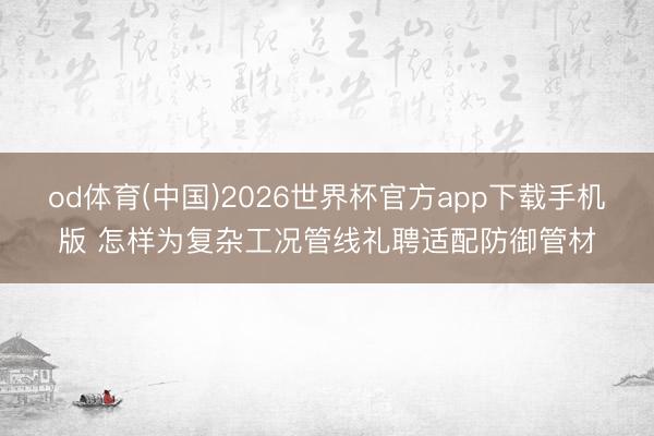 od体育(中国)2026世界杯官方app下载手机版 怎样为复杂工况管线礼聘适配防御管材