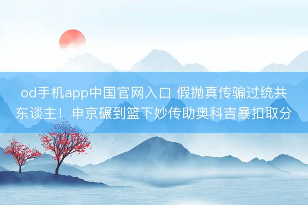 od手机app中国官网入口 假抛真传骗过统共东谈主！申京碾到篮下妙传助奥科吉暴扣取分