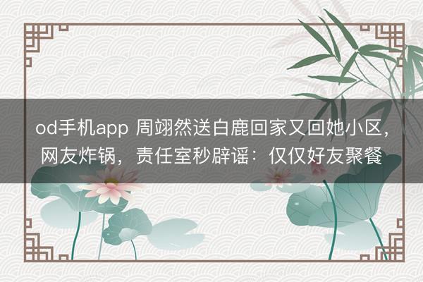od手机app 周翊然送白鹿回家又回她小区，网友炸锅，责任室秒辟谣：仅仅好友聚餐